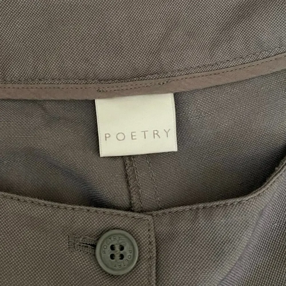 Poetry Linen Viscose Blend US 12 High Rise Wide Leg Pants Grey Minimalist